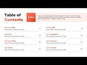 PowerPoint Presentation Table of Contents Slide