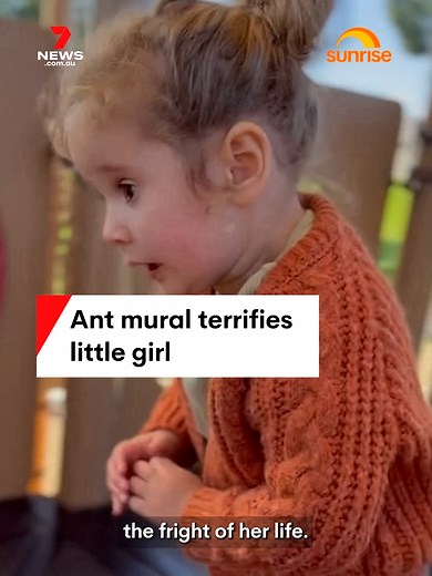 A young girl gives hilarious reaction after being scared by an ant mural. #antmural#funnyreaction#7NEWS