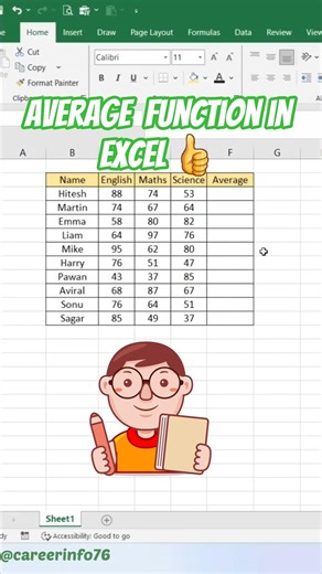 Average function in Excel 👍 #exceltips #spreadsheets #exceltricks #office #excel #fpy #trending #yt