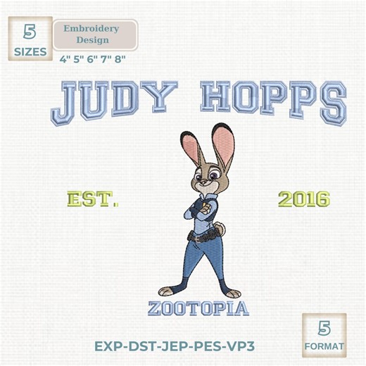 Disney Zootopia Officer Judy Hopps Bunny Rabbit Digital Embroidery Machine Design File, Instant Download - Etsy