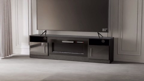 PRETZI Fireplace TV Stand with 36" Fireplace Up to 90" TVs, 80" Entertainment Center with LED Lights, Remote Control, TV Media Console with Storage Cabinets for Living Room, Grey