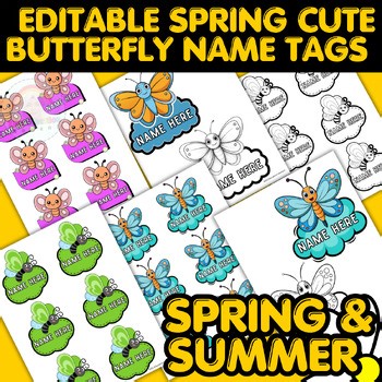 Editable Spring Cute Butterfly Name Tags – Perfect for Bulletin Boards | Spring