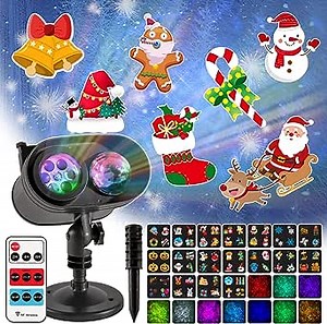 Christmas Projector Lights Nativity Outdoor Indoor Holiday 2-in-1 Ocean Wave 18 Slides LED Projection Light Remote Control Waterproof for Xmas Landscape Theme Holidays Halloween Parties
