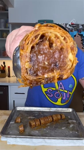 Here is the strudel that I’ll be making during my one man show, “The Tao of Duff,” on Sunday afternoon at @sheffoodandwine! Link is in the bio. This is my great grandmother Mamo’s apple strudel. This is pretty advanced stuff! I still mess it up sometimes, as you’ll see. But don’t worry, it all works out. Mamo’s Apple Strudel- Filling- 9 Fuji apples (use what you want. I like fujis) 130 grams of crushed pineapple 125 grams of sugar 1/2 stick butter 90 grams of pineapple juice Big pinch of kosher 