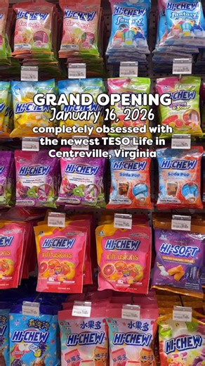 🎉 GRAND OPENING!! January 16, 2026 TESO Life Centreville #ad @tesolife 📍13836 Braddock Road, Centreville, VA 20121 Store Hours: 11AM - 9PM Grand Opening Event: January 16th - January 18th -Free Snack w/ Every Purchase -Free Snack Bag when you spend $50 -Free Premium Gift Bag when you spend $100 New Asian department store in Centreville, Virginia!! They sell so many cool things here - toys with well-known characters, rare & unique snacks, treats and drinks, skincare & makeup products and more �