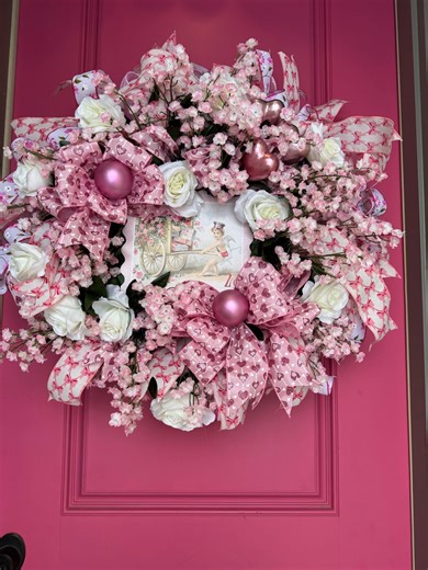 Pink Floral Romantic Spring Wreath With Vintage Stamp Sign - Etsy