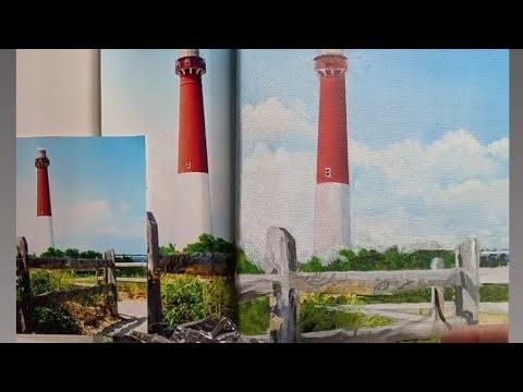 Part 4 Barnegat Lighthouse... Airbrush - Createx & Acrylic Paints Stretched Canvas 🎨🫟