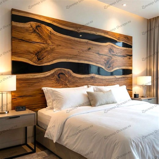 King Size Black Epoxy Resin Headboard – Natural Wood Bed Backboard – Modern Rustic Bedroom Decor - Etsy