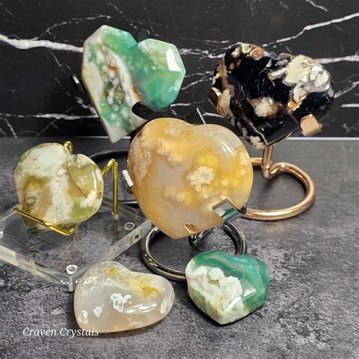 Flower Agate Crystal Heart Carvings - Etsy