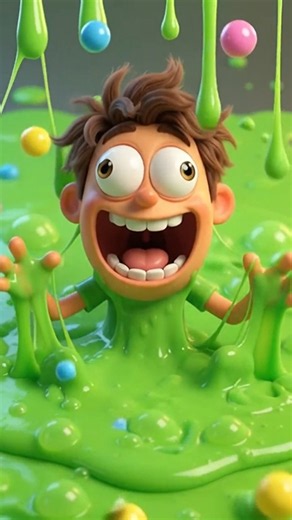 😂 He Got Stuck in Neon Slime! 💚😱 #Shorts
