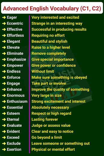 156K views · 1.2K reactions | Advanced English Vocabulary With Meaning (C1,C2) #vocabulary #words #LearnEnglish #English #fblifestyle | Daily English Dose | Facebook