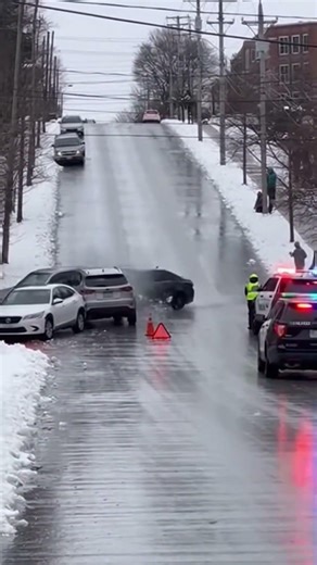 Car Loses Control on Icy Hill and Slams Into Vehicles at Pittsburgh, PA | Source Fb: The Adley Show