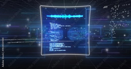 Dark grid initiating iris emerging, camera zooming in, radial HUD rotating to visualize analytics