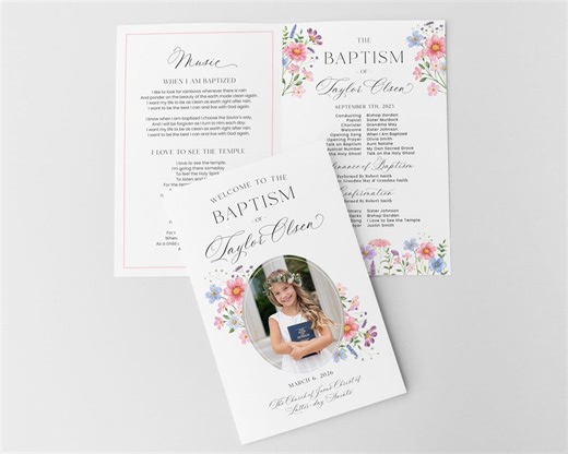 LDS Baptism Program Template: Floral Girl Design (digital Download) - Etsy