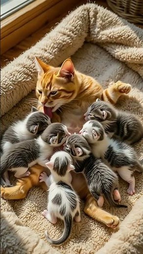 🥹 Mom Cat's Tender Purrs While Nursing Kittens! SO CUTE! 🧡