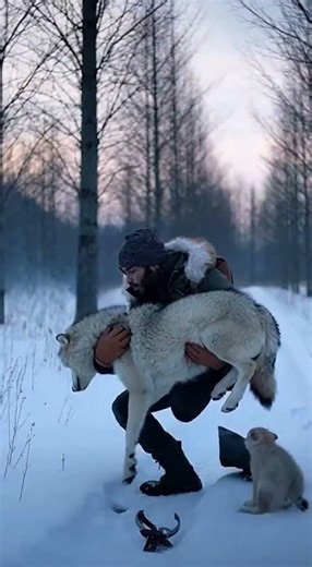 Man finds wolf and its child stuck in a trap, he risks his life to save them and nurture them