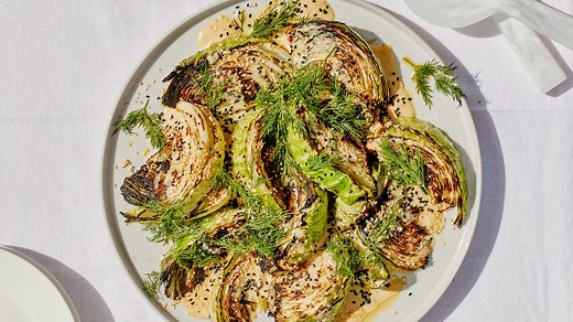 Tahini-Smothered Charred Cabbage