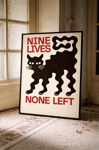 Nine Lives Cat Poster, Retro Graphic Illustration (digital Download) - Etsy