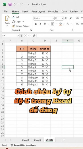 Hướng dẫn chèn ký tự độ C trong Excel dễ dàng