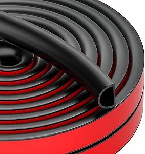Silicone Weather Stripping Door Seal Strip,Soundproofing Window Insulation Draft Stopper,Selfadhesive Door Weather Stripping for Door Frame in Winter (Black-D, 9/16" (W) x 15/32" (T) x 23' (L))