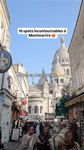 📍 10 spots incontournables à découvrir à Montmartre ⬇️ 1️⃣ Basilique du Sacré-Cœur de Montmartre — l’une des plus belles vues sur Paris. Pour accéder au Sacré-Cœur, il est possible d’emprunter plusieurs chemins dont le fameux funiculaire de Montmartre. Le trajet du bas de la butte au Sacré-Cœur dure 1min30. 2️⃣ Place du Tertre — peintres, portraits et ambiance bohème 3️⃣ Clos Montmartre — le vignoble caché de Montmartre 4️⃣ La Maison Rose — le café rose iconique 5️⃣ Rue de l'Abreuvoir — une rue