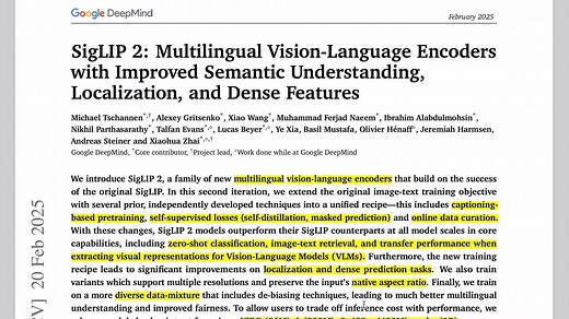 SigLIP 2：基于SigLIP改进的支持多语种的vision encoder