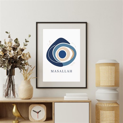 Masallah Wall Art, Nazar Symbol Poster, Turkish Evil Eye Inspired Decor, Boho Minimal Printable, Protection Symbol Art, Cultural Wall Decor - Etsy