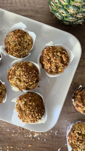 Pineapple and toasted coconut muffins 🍍🥥 with brown butter, of course! #bakingtherapy #pineapple #coconut #muffins #easyrecipe #brownbutter #baking #delicious #foryou #foryoupage Bake at 425 for 5 minutes then reduce to 350 for 17-20 minutes Muffins: 1 ½ cups AP flour 1 teaspoon baking powder 1 teaspoon baking soda 1 teaspoon ground ginger ½ teaspoon salt 1 teaspoon vanilla 1 egg 6 tablespoons browned butter ½ cup plain greek yogurt 1 cup diced pineapple (fresh or frozen) 1 cup toasted coconut