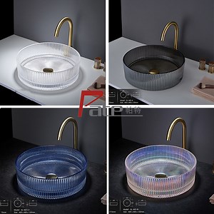[Hot Item] Crystal Glass Wash Basin Round Bathroom Countertop Vessel Art Wash Hand Basin Tempered Glass Sink