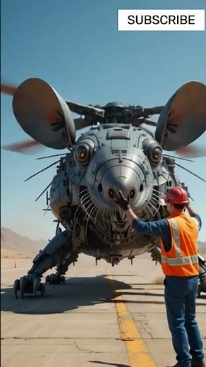 Futuristic Rat-Shaped Attack Helicopter Landing in Desert