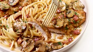 A cozy, mushroom-packed Chicken Marsala with crisp pancetta and a silky sweet wine sauce—simple, comforting, and ready fast.