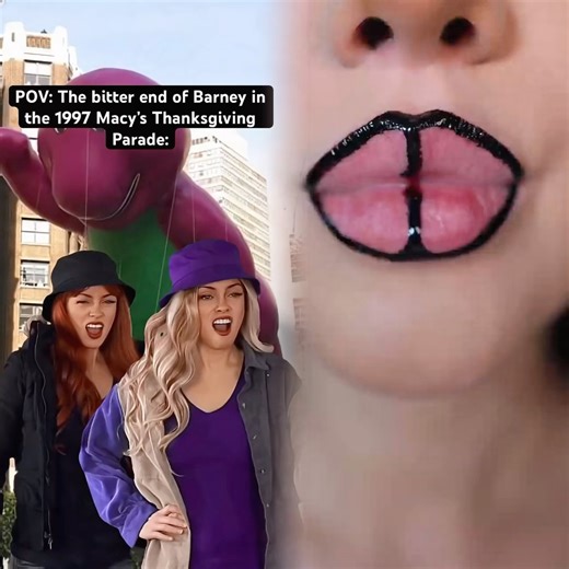 The bitter end of the Barney balloon in the 1997 Macy’s Thanksgiving Parade. #90skids #nostalgia