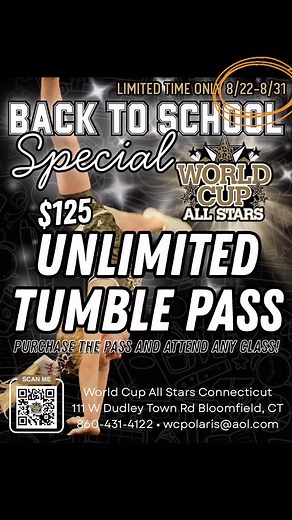 Limited time only! Get your September Unlimited Tumbling Pass before they’re gone! | World Cup Connecticut All Star Cheer & Dance