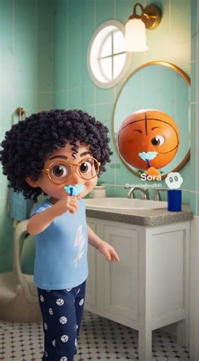 Max and Buzz the ball. Max and Buzz brush their teeth to start the day