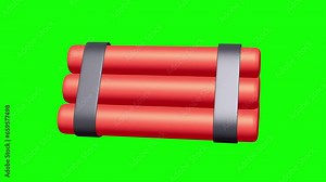 Dynamite Bomb with Countdown Clock. Military Detonate Weapon. 4K FullHD and HD render footage animation on green chroma key