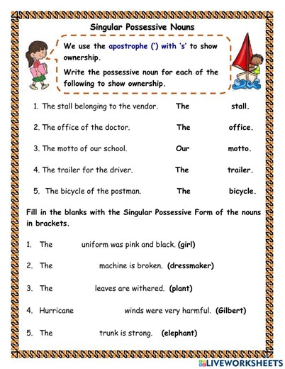Possessive Nouns (Singular) worksheet