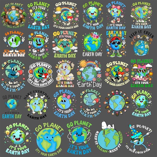 Cute Earth Day Png Bundle   30 | Go Planet Designs | Kids Teacher Shirts | Earth Day 2026 PNG, Cricut Files, Cartoon Planet Clipart - Etsy