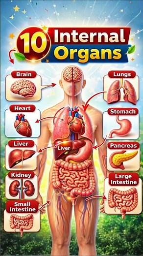 10 Internal Organs Name in English | Human Body Parts Name with Picture for Kids #kidslearning