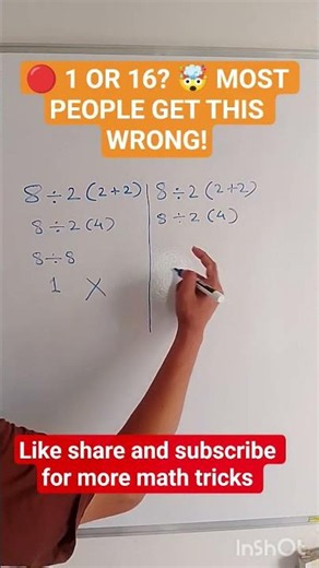 8 ÷ 2(2+2) = 1 or 16? 🤔 Order of Operations Explained! #MathsShorts