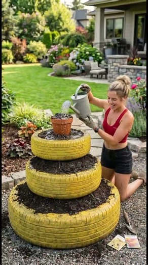 DIY Tire Planter Tower 🌸 | Creative Vertical Garden Decor Using Old Tires