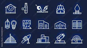 Collection of architectural and construction icons representing design and building tools.