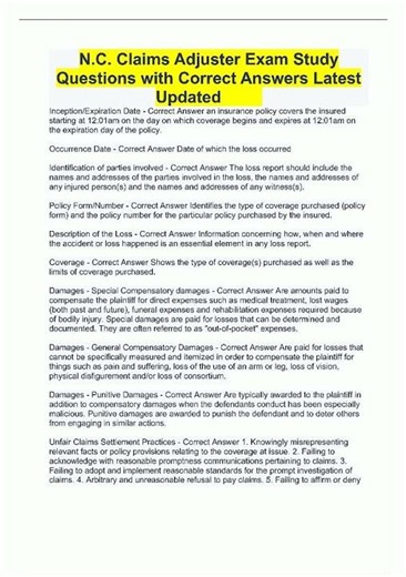 Latest NC Claims Adjuster Exam Study Questions with Correct Answers Latest Updated 159 video