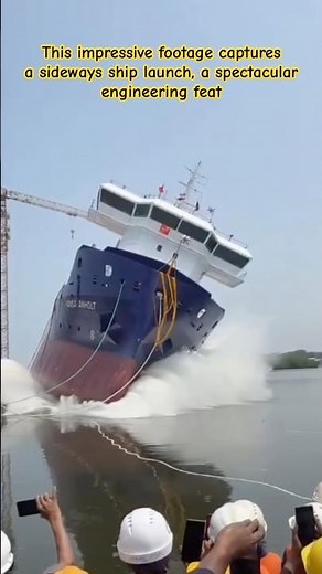 Spectacular Sideways Ship Launch | The Hansa Danholt Hits the Water #ShipLaunch #MaritimeEngineering