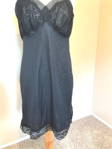 Vintage Black Nylon Slip Dress, Ornate Lace Trim, Size 34 - Etsy