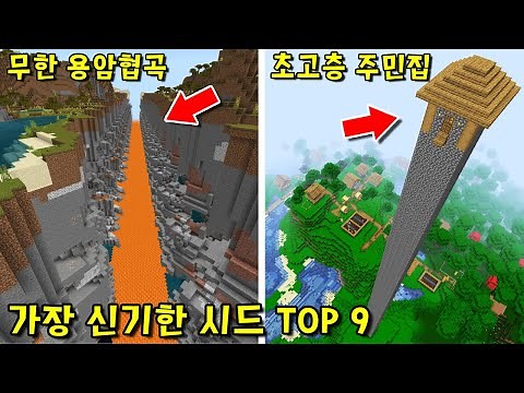 마크 가장 신기한 시드 'TOP 9'! 초고층 주민집,무한 용암 협곡,무한 폐광 등등! 꼭보세요 핵신기ㅋㅋ [마인크래프트]