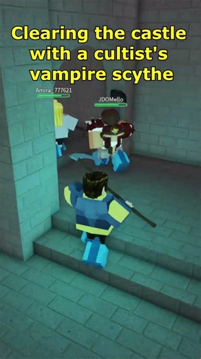 Clearing the castle with a cultist's vampire scythe in 99 Nights in the Forest Roblox 4