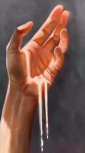 5.6K views · 361 reactions | Strong light reshapes the colors, creating striking forms that add complexity to the painting. The dripping liquid enhances depth, while the hand’s gesture and interplay with light bring movement and intrigue. Via: @paolaportfolio  Artwork: Hand Painting Art by: @cadesever Remarks by: @paolaportfolio #artworkanalysis #paolaluther Art Lessons: @therealatelier  | Paola Luther | Facebook