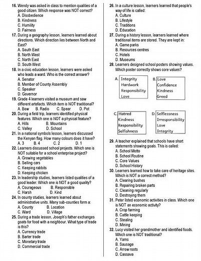 Grade 4 Social Studies End of Term 2 2026 Exam with Marking Scheme