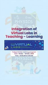 13 reactions | Join us for the live session on "Virtual lab as a teaching learning tool for Physics" organized by CIET, NCERT, New Delhi on 18 December 2024 at 10:00 am to 11:00 am Watch live at https://youtube.com/@ncertofficial Also you can watch through PMeVidya DTH TV channels 6-12. #VirtualLabs #OnlineTraining #EducationInnovation #NCERT #CIET #DigitalLearning #EdTech #PMeVidya #Teacher #Training #education | National Council of Educational Research and Training - NCERT | Facebook