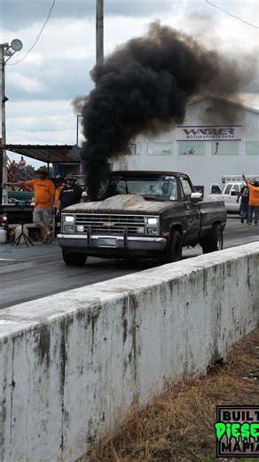 Old School Cool Chevy Hood Stacked Diesel Drag Truck! #diesel #chevy #dieselswap #fyp | BUILT Diesel MAFIA